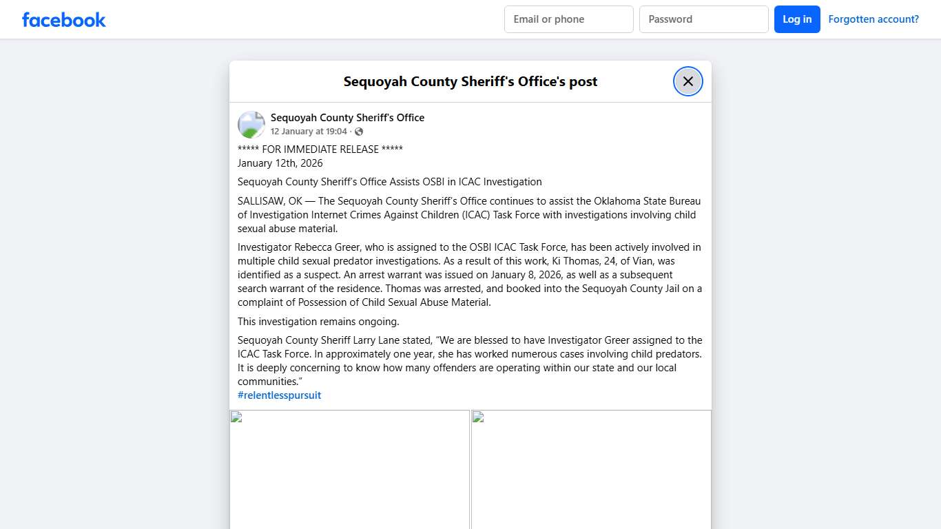 ***** FOR IMMEDIATE... - Sequoyah County Sheriff's Office Facebook