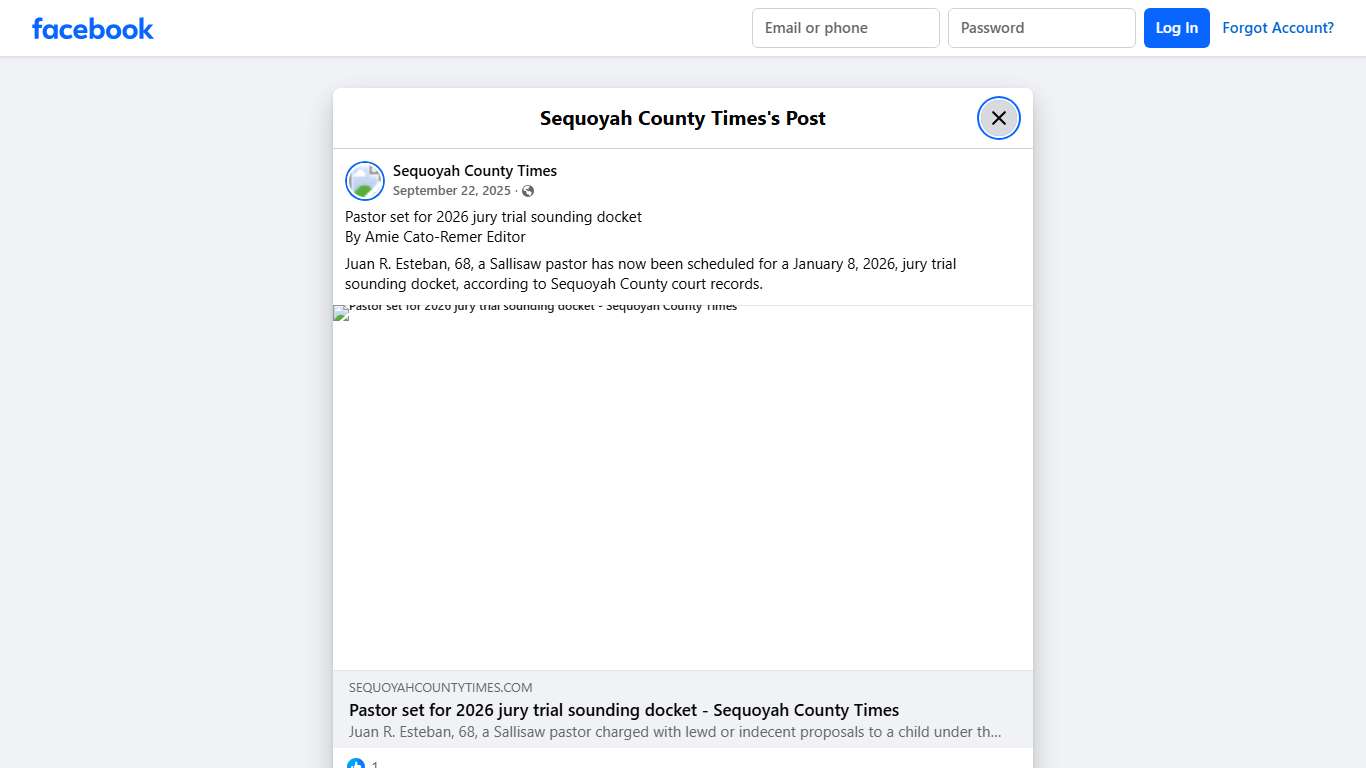 Pastor set for 2026 jury trial... - Sequoyah County Times Facebook