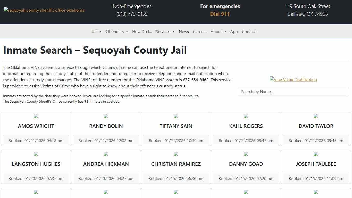 Inmate Search Sequoyah County Sheriff's Office
